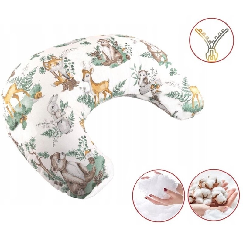 Perna pentru alaptat, Bocioland, Forest Animals, Cu husa detasabila, Din bumbac, 50x18 cm, Multicolor Perna pentru alaptat, Bocioland, Forest Animals, Cu husa detasabila, Din bumbac, 50x18 cm, Multicolor