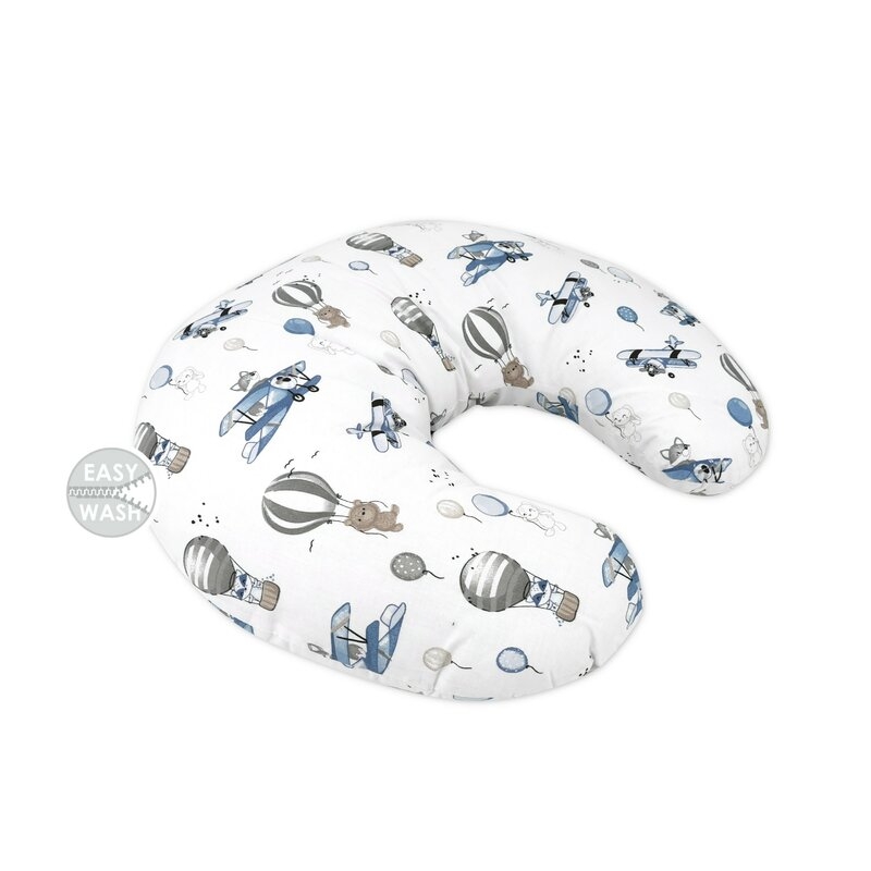 Perna pentru alaptat, MimiNu, Din bumbac certificat Oeko Tex Standard 100, Cu husa detasabila, Cu fermoar securizat, Circumferinta 155 cm, Blue Plane Perna pentru alaptat, MimiNu, Din bumbac certificat Oeko Tex Standard 100, Cu husa detasabila, Cu fermoar securizat, Circumferinta 155 cm, Blue Plane