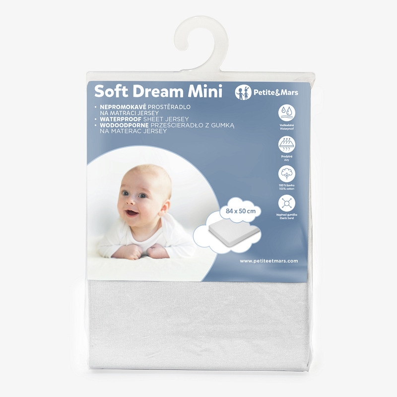 Petite&Mars - Cearceaf elastic impermeabil, Pentru patut co-sleeper, Din bumbac, 84x50 cm, 0 luni+, Alb Petite&Mars - Cearceaf elastic impermeabil, Pentru patut co-sleeper, Din bumbac, 84x50 cm, 0 luni+, Alb
