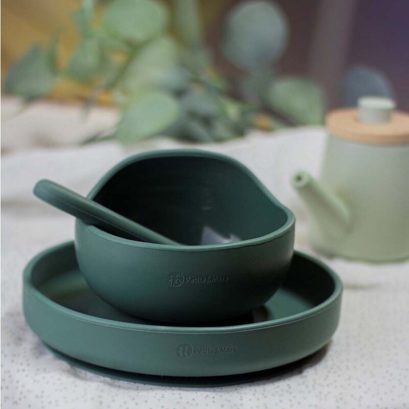 Petite&Mars - Farfurie din silicon fara BPA, Cu ventuza, TAKE&MATCH, 6 luni+, 400 ml, Verde Inchis