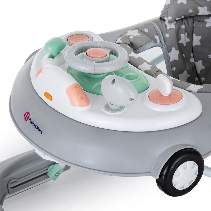 Petite&Mars - Premergator muzical cu panou interactiv si lumini Cabrio, Inaltime reglabila pe 3 pozitii, 6 luni+, Gri Petite&Mars - Premergator muzical cu panou interactiv si lumini Cabrio, Inaltime reglabila pe 3 pozitii, 6 luni+, Gri