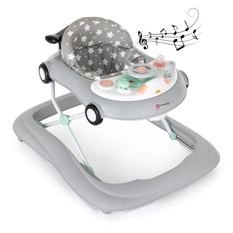 Petite&Mars - Premergator muzical cu panou interactiv si lumini Cabrio, Inaltime reglabila pe 3 pozitii, 6 luni+, Gri Petite&Mars - Premergator muzical cu panou interactiv si lumini Cabrio, Inaltime reglabila pe 3 pozitii, 6 luni+, Gri