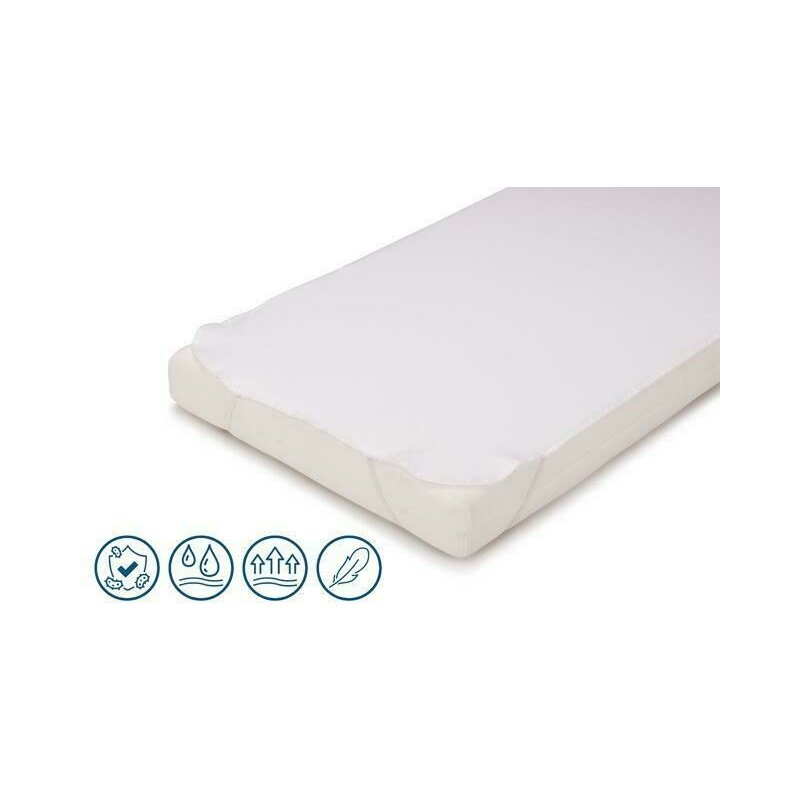 Petite&Mars - Protectie impermeabila, Pentru saltele de 120x60, Cu benzi elastice, Alb Petite&Mars - Protectie impermeabila, Pentru saltele de 120x60, Cu benzi elastice, Alb