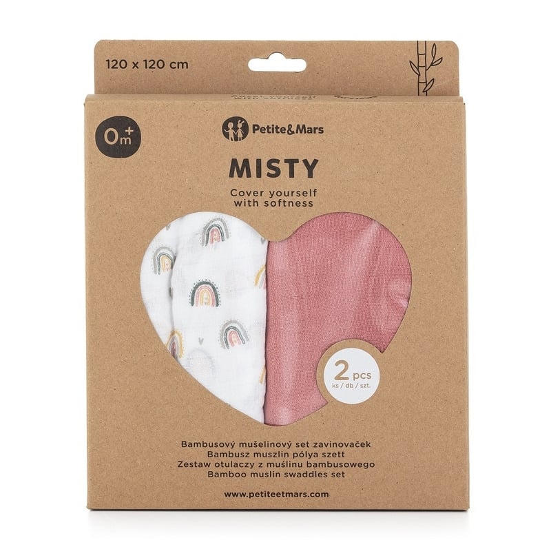Petite&Mars - Set 2 scutece din muselina de bambus Misty Rose Rainbow, Hipoalergenice, Dimensiuni mari 120 x 120 cm, Certificate Oeko Tex Standard 100, Multicolor Petite&Mars - Set 2 scutece din muselina de bambus Misty Rose Rainbow, Hipoalergenice, Dimensiuni mari 120 x 120 cm, Certificate Oeko Tex Standard 100, Multicolor