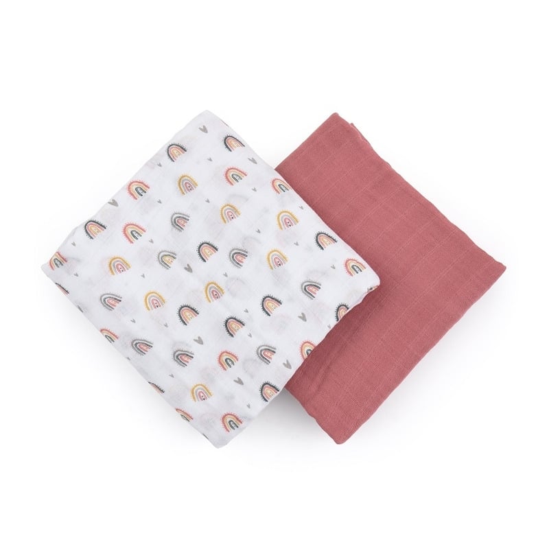 Petite&Mars - Set 2 scutece din muselina de bambus Misty Rose Rainbow, Hipoalergenice, Dimensiuni mari 120 x 120 cm, Certificate Oeko Tex Standard 100, Multicolor Petite&Mars - Set 2 scutece din muselina de bambus Misty Rose Rainbow, Hipoalergenice, Dimensiuni mari 120 x 120 cm, Certificate Oeko Tex Standard 100, Multicolor