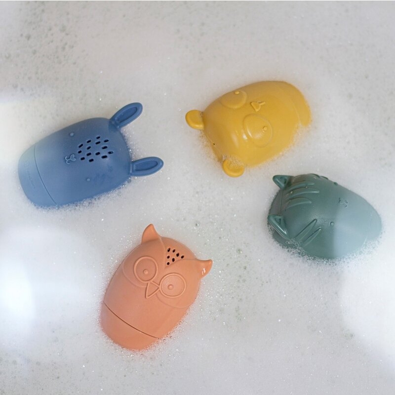 Petite&Mars - Set 4 jucarii de baie Amigos, Din silicon, Fara BPA, 6 luni+, Multicolor