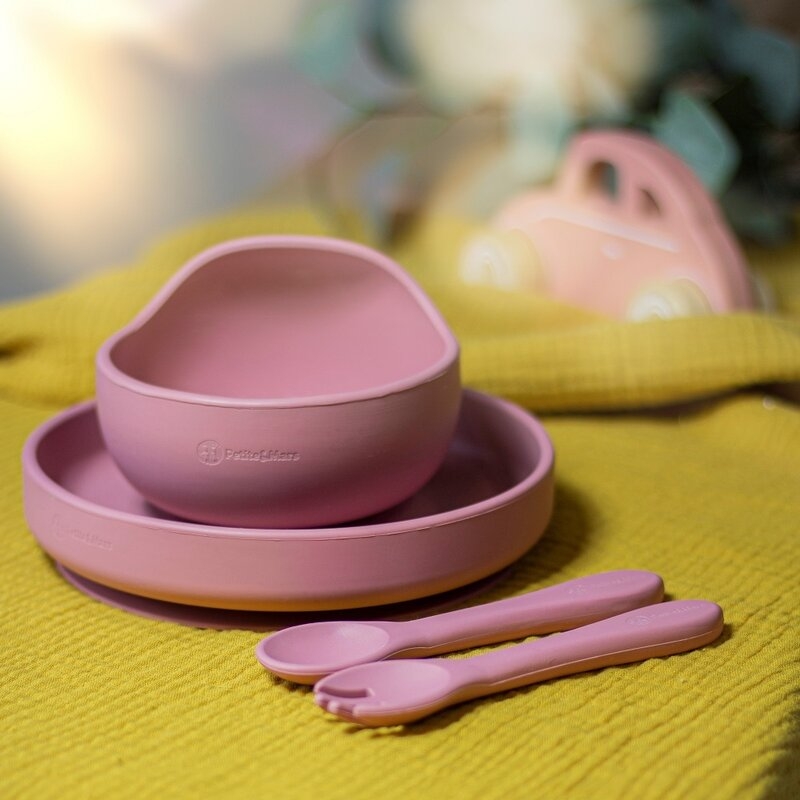 Petite&Mars - Set tacamuri din silicon fara BPA, Take&Match, 6 luni+, Roz
