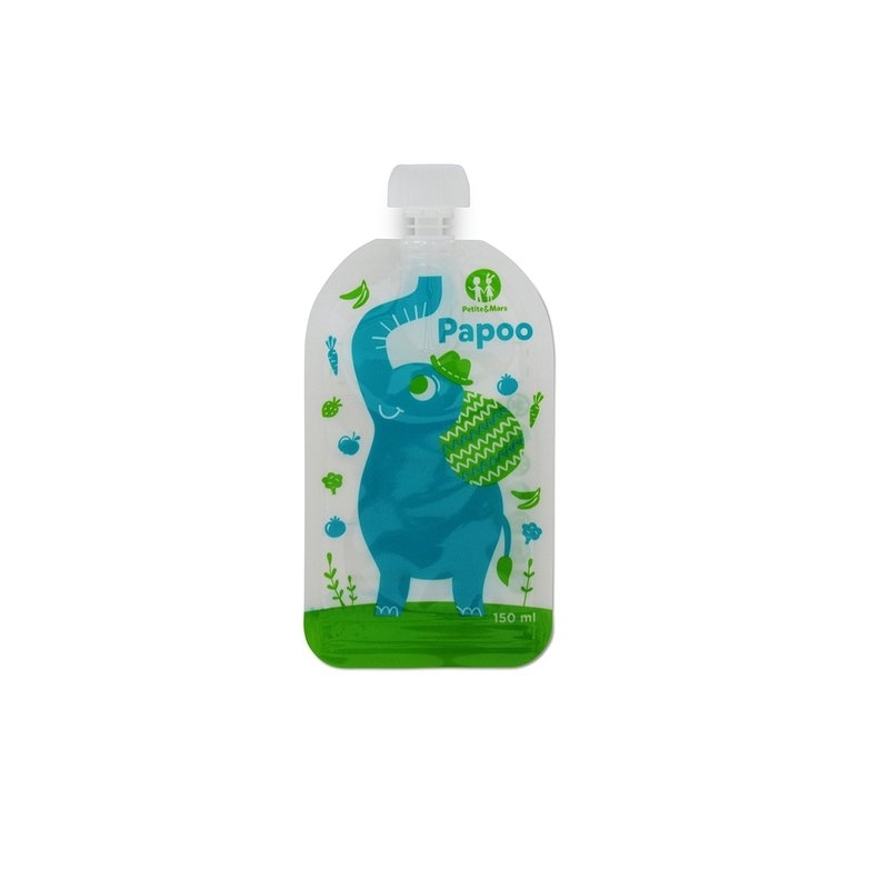 Petite&Mars - Set 6 pungi reutilizabile pentru hranire cu elefantei Papoo Albastru Petite&Mars - Set 6 pungi reutilizabile pentru hranire cu elefantei Papoo Albastru