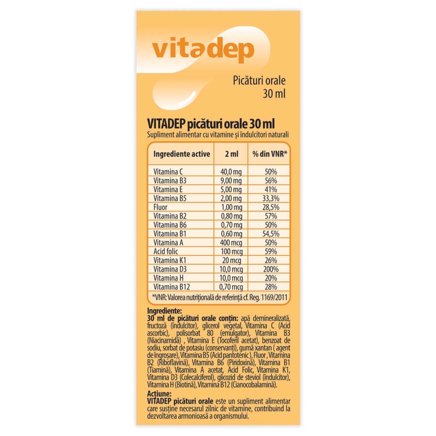 Picaturi orale cu vitamine pentru copii Vitadep, 30 ml, Dr. Phyto Picaturi orale cu vitamine pentru copii Vitadep, 30 ml, Dr. Phyto