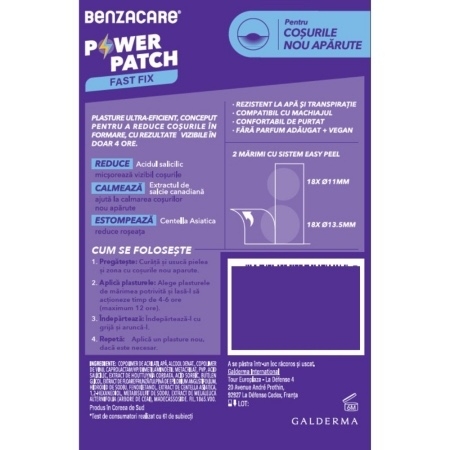 Plasturi anti-acnee Power Patch Fast Fix, 36 bucati, Benzacare Plasturi anti-acnee Power Patch Fast Fix, 36 bucati, Benzacare
