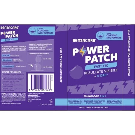 Plasturi anti-acnee Power Patch Fast Fix, 36 bucati, Benzacare Plasturi anti-acnee Power Patch Fast Fix, 36 bucati, Benzacare