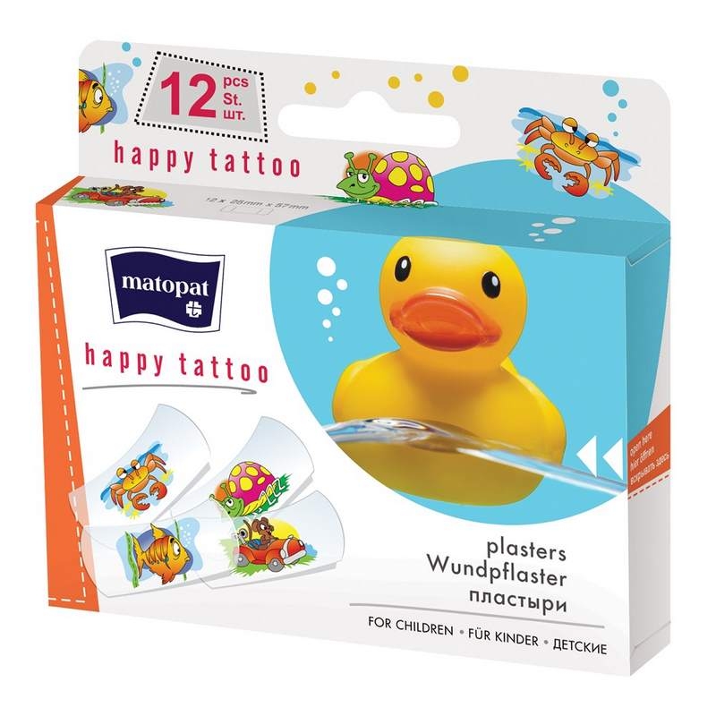 Plasturi pentru copii Happy Tattoo, 12 bucati, Matopat Plasturi pentru copii Happy Tattoo, 12 bucati, Matopat