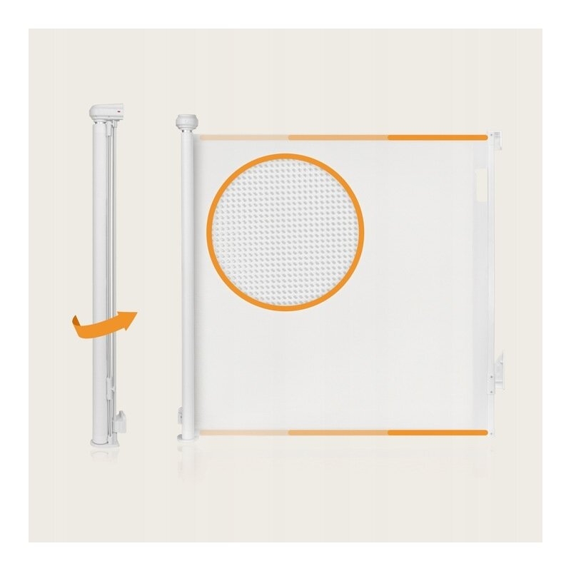 Poarta de siguranta, Lionelo, Thea, Textila, Ofera vizibilitate, Retractabila, Mecanism dublu de blocare, Montaj universal, 80x140 cm, Conform cu standardul european de securitate EN1930, Alb Poarta de siguranta, Lionelo, Thea, Textila, Ofera vizibilitate, Retractabila, Mecanism dublu de blocare, Montaj universal, 80x140 cm, Conform cu standardul european de securitate EN1930, Alb