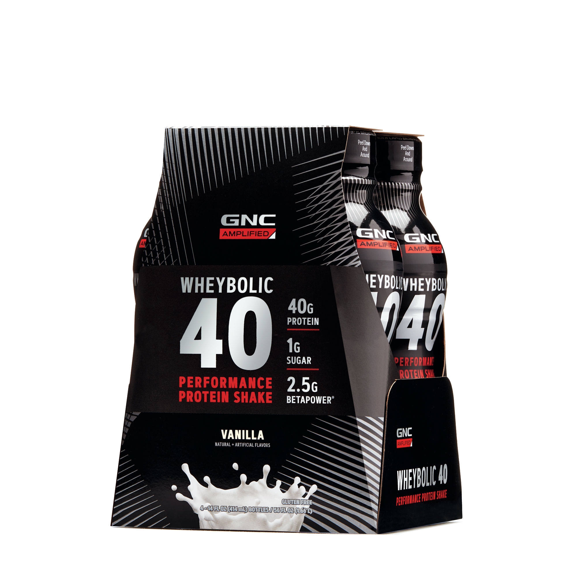 Shake proteic rtd cu aroma de vanilie AMP Wheybolic 40, 414 ml, GNC Shake proteic rtd cu aroma de vanilie AMP Wheybolic 40, 414 ml, GNC