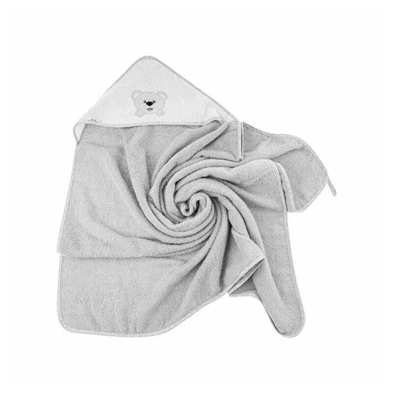 Prosop de baie, Bocioland, Cu gluga, 100% bumbac, 80x80 cm, Teddy Bear, Grey Prosop de baie, Bocioland, Cu gluga, 100% bumbac, 80x80 cm, Teddy Bear, Grey