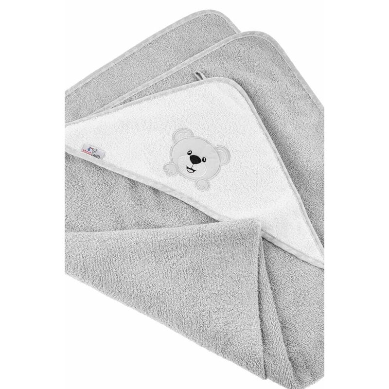 Prosop de baie, Bocioland, Cu gluga, 100% bumbac, 80x80 cm, Teddy Bear, Grey Prosop de baie, Bocioland, Cu gluga, 100% bumbac, 80x80 cm, Teddy Bear, Grey
