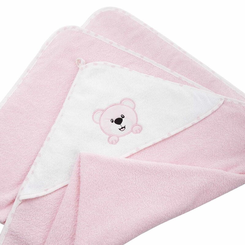 Prosop de baie, Bocioland, Cu gluga, 100% bumbac, 80x80 cm, Teddy Bear, Pink Prosop de baie, Bocioland, Cu gluga, 100% bumbac, 80x80 cm, Teddy Bear, Pink
