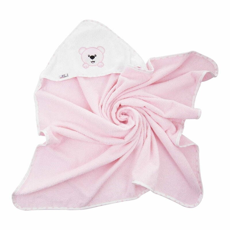 Prosop de baie, Bocioland, Cu gluga, 100% bumbac, 80x80 cm, Teddy Bear, Pink Prosop de baie, Bocioland, Cu gluga, 100% bumbac, 80x80 cm, Teddy Bear, Pink