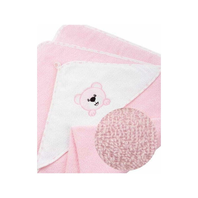 Prosop de baie, Bocioland, Cu gluga, 100% bumbac, 80x80 cm, Teddy Bear, Pink Prosop de baie, Bocioland, Cu gluga, 100% bumbac, 80x80 cm, Teddy Bear, Pink