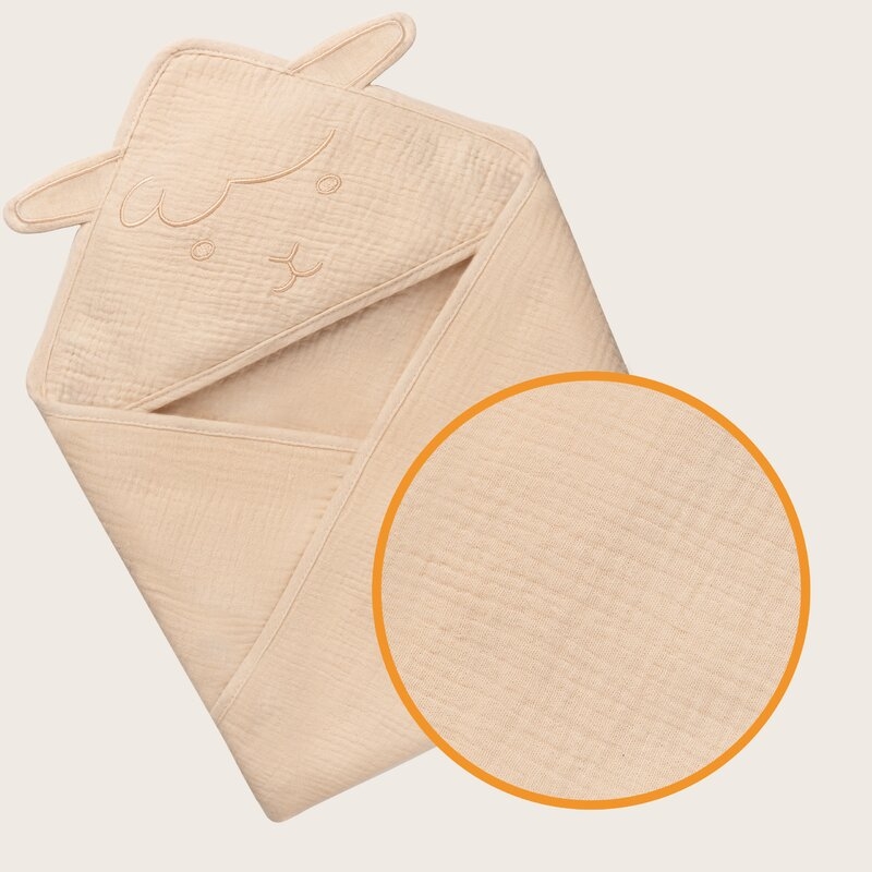 Prosop de baie, Lionelo, Cu gluga, Din muselina, 100% bumbac, 80x80 cm, Absorbtie eficienta, Bej deschis Prosop de baie, Lionelo, Cu gluga, Din muselina, 100% bumbac, 80x80 cm, Absorbtie eficienta, Bej deschis