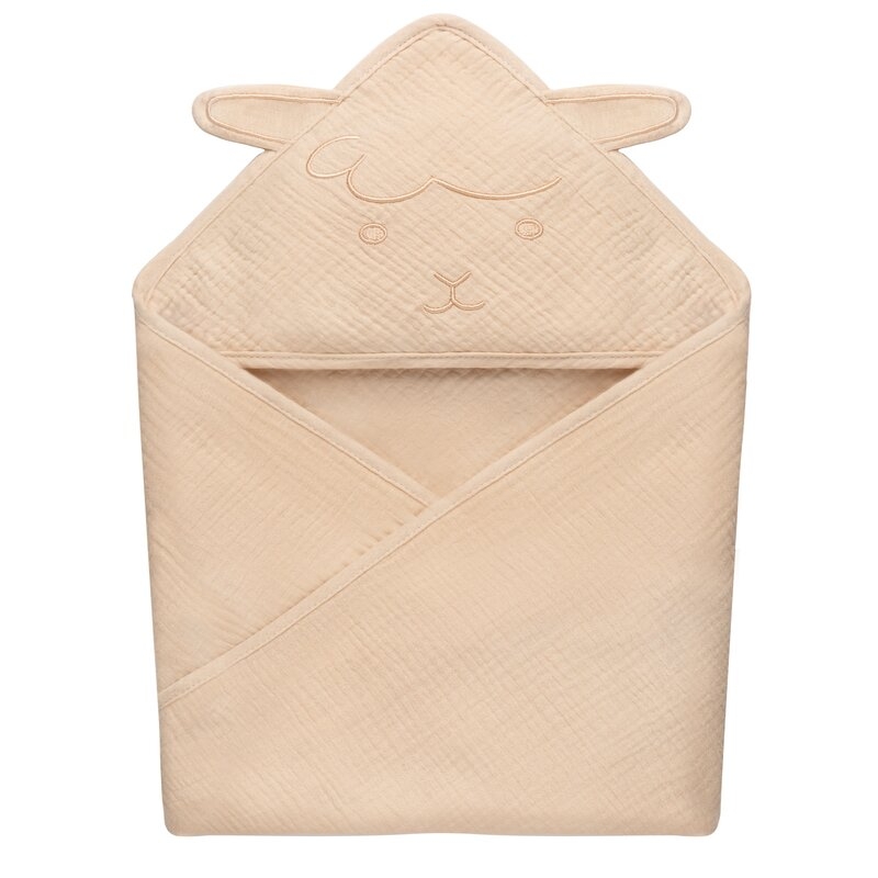 Prosop de baie, Lionelo, Cu gluga, Din muselina, 100% bumbac, 80x80 cm, Absorbtie eficienta, Bej deschis Prosop de baie, Lionelo, Cu gluga, Din muselina, 100% bumbac, 80x80 cm, Absorbtie eficienta, Bej deschis