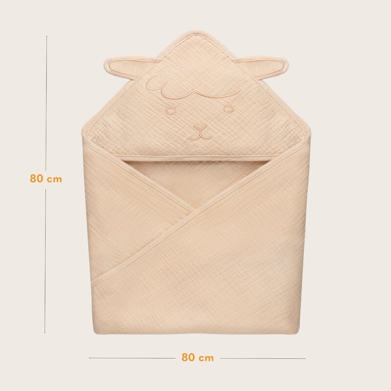 Prosop de baie, Lionelo, Cu gluga, Din muselina, 100% bumbac, 80x80 cm, Absorbtie eficienta, Bej deschis Prosop de baie, Lionelo, Cu gluga, Din muselina, 100% bumbac, 80x80 cm, Absorbtie eficienta, Bej deschis