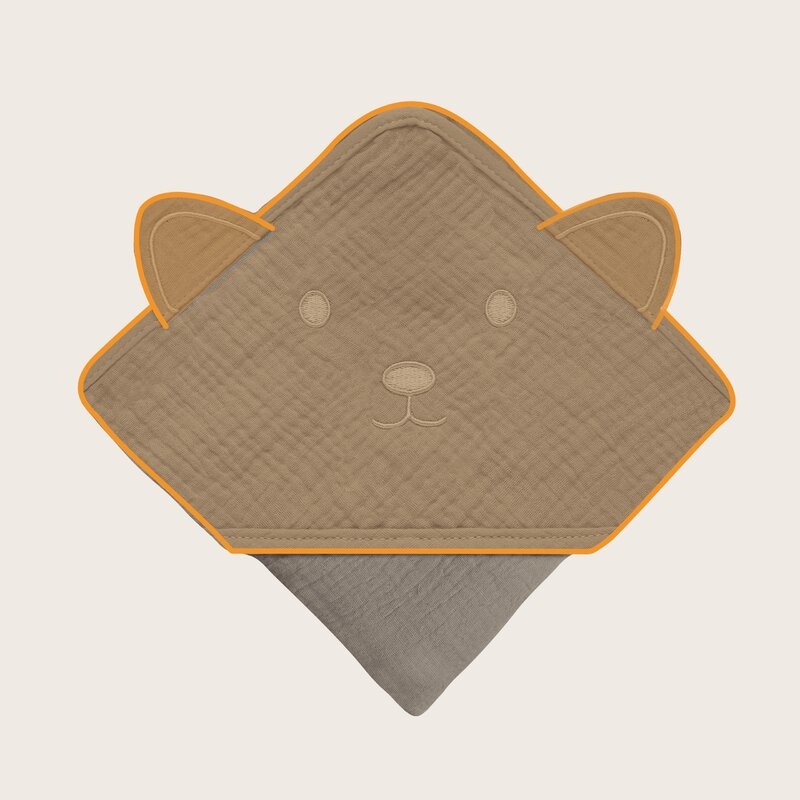 Prosop de baie, Lionelo, Cu gluga, Din muselina, 100% bumbac, 80x80 cm, Absorbtie eficienta, Bej inchis Prosop de baie, Lionelo, Cu gluga, Din muselina, 100% bumbac, 80x80 cm, Absorbtie eficienta, Bej inchis