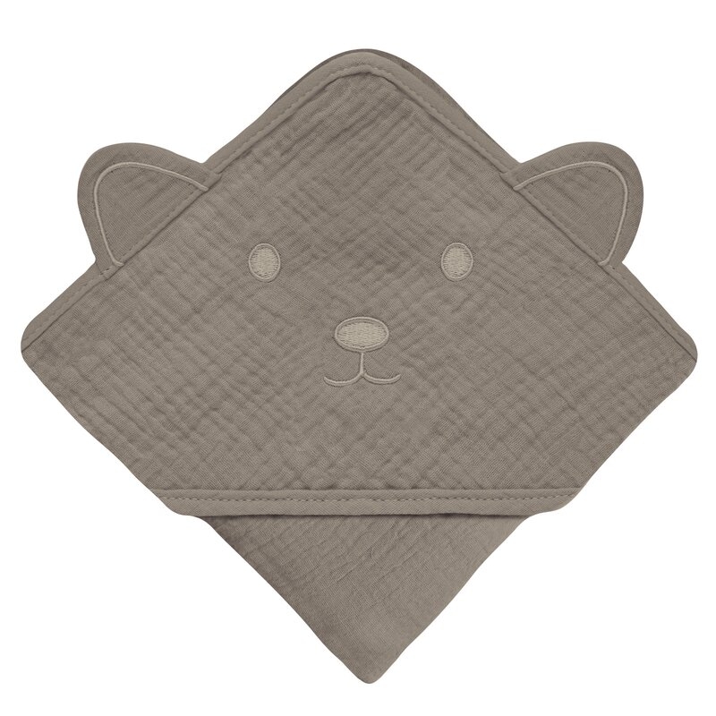 Prosop de baie, Lionelo, Cu gluga, Din muselina, 100% bumbac, 80x80 cm, Absorbtie eficienta, Bej inchis Prosop de baie, Lionelo, Cu gluga, Din muselina, 100% bumbac, 80x80 cm, Absorbtie eficienta, Bej inchis