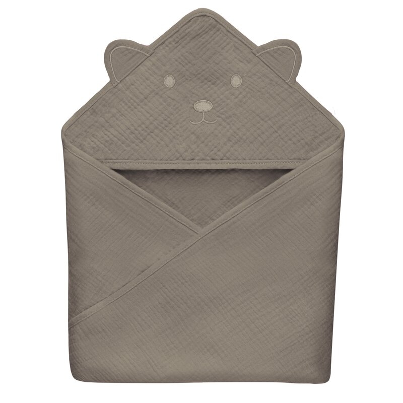 Prosop de baie, Lionelo, Cu gluga, Din muselina, 100% bumbac, 80x80 cm, Absorbtie eficienta, Bej inchis Prosop de baie, Lionelo, Cu gluga, Din muselina, 100% bumbac, 80x80 cm, Absorbtie eficienta, Bej inchis