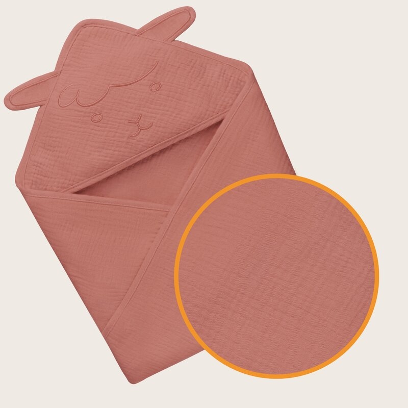 Prosop de baie, Lionelo, Cu gluga, Din muselina, 100% bumbac, 80x80 cm, Absorbtie eficienta, Rosu Prosop de baie, Lionelo, Cu gluga, Din muselina, 100% bumbac, 80x80 cm, Absorbtie eficienta, Rosu