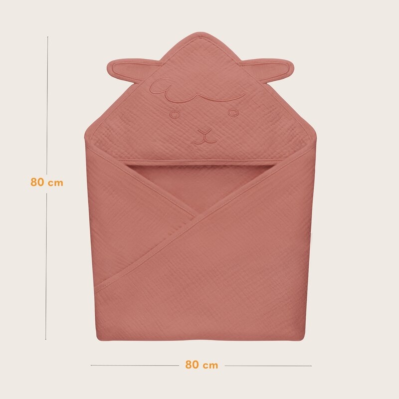 Prosop de baie, Lionelo, Cu gluga, Din muselina, 100% bumbac, 80x80 cm, Absorbtie eficienta, Rosu Prosop de baie, Lionelo, Cu gluga, Din muselina, 100% bumbac, 80x80 cm, Absorbtie eficienta, Rosu