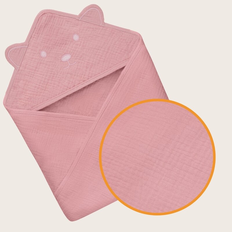 Prosop de baie, Lionelo, Cu gluga, Din muselina, 100% bumbac, 80x80 cm, Absorbtie eficienta, Roz Prosop de baie, Lionelo, Cu gluga, Din muselina, 100% bumbac, 80x80 cm, Absorbtie eficienta, Roz