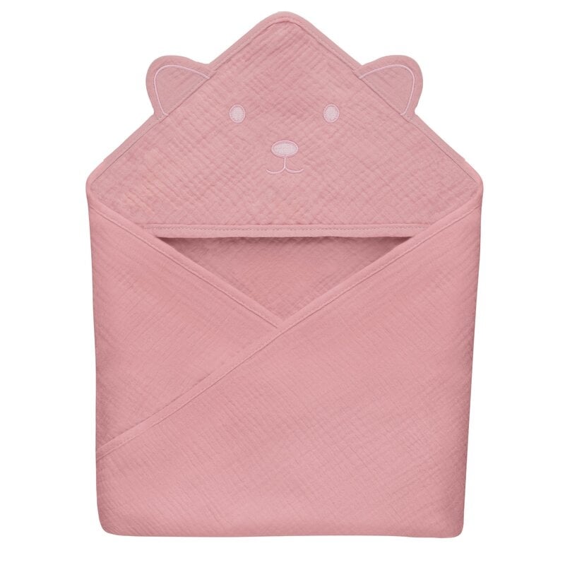 Prosop de baie, Lionelo, Cu gluga, Din muselina, 100% bumbac, 80x80 cm, Absorbtie eficienta, Roz Prosop de baie, Lionelo, Cu gluga, Din muselina, 100% bumbac, 80x80 cm, Absorbtie eficienta, Roz