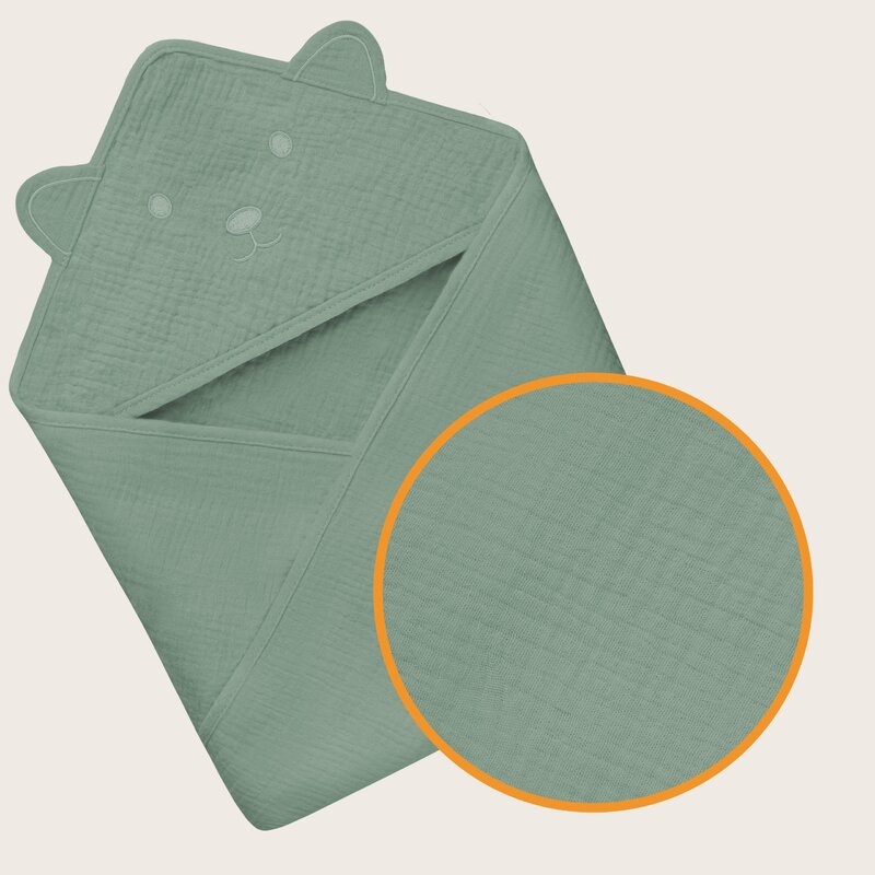 Prosop de baie, Lionelo, Cu gluga, Din muselina, 100% bumbac, 80x80 cm, Absorbtie eficienta, Verde Prosop de baie, Lionelo, Cu gluga, Din muselina, 100% bumbac, 80x80 cm, Absorbtie eficienta, Verde