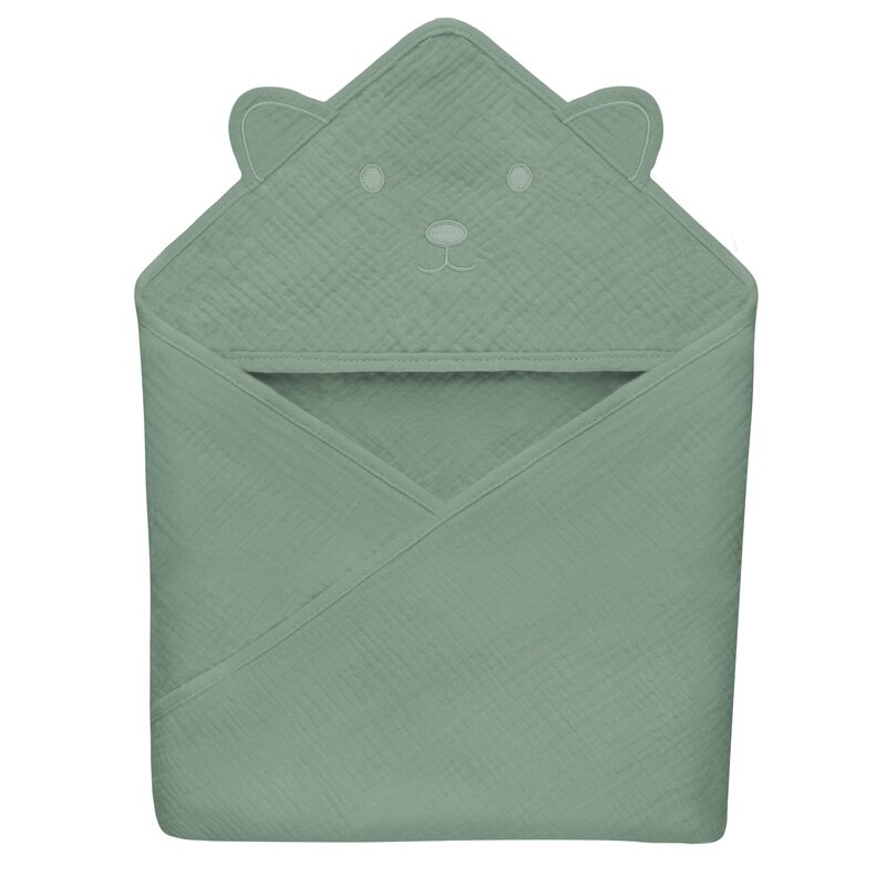 Prosop de baie, Lionelo, Cu gluga, Din muselina, 100% bumbac, 80x80 cm, Absorbtie eficienta, Verde Prosop de baie, Lionelo, Cu gluga, Din muselina, 100% bumbac, 80x80 cm, Absorbtie eficienta, Verde