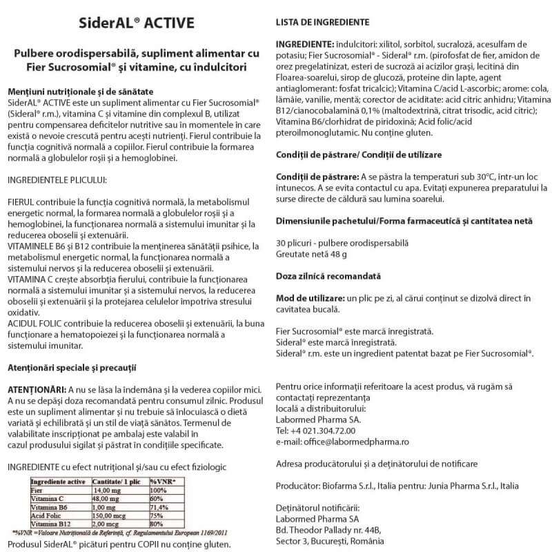 SiderAL Active, 30 plicuri, Labormed SiderAL Active, 30 plicuri, Labormed