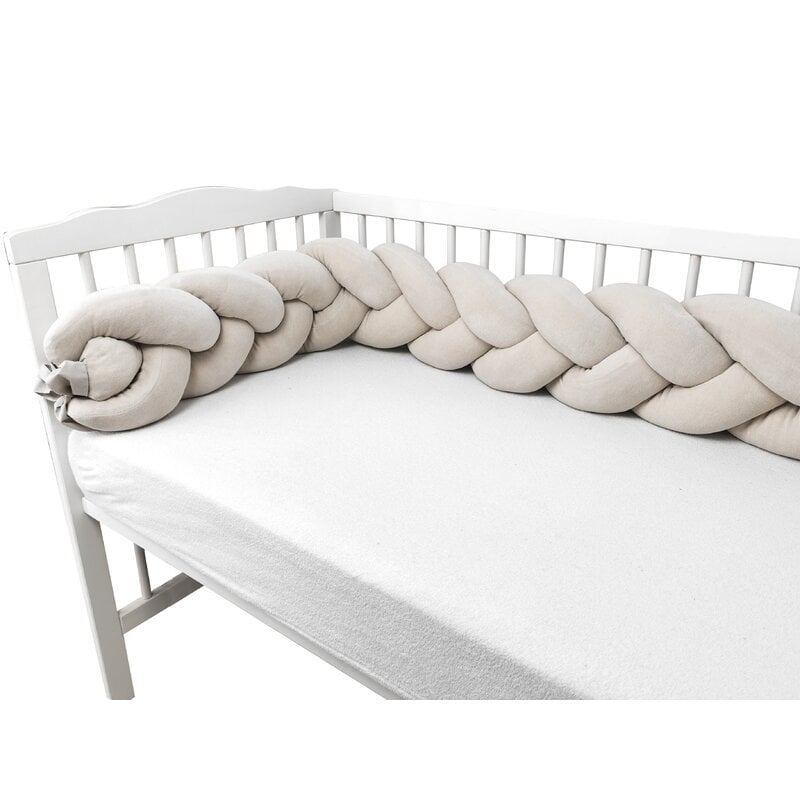 Protectie laterala, MimiNu, Pentru patut, Tip Bumper impletit, Din catifea, 240x23 cm, Soft, Beige