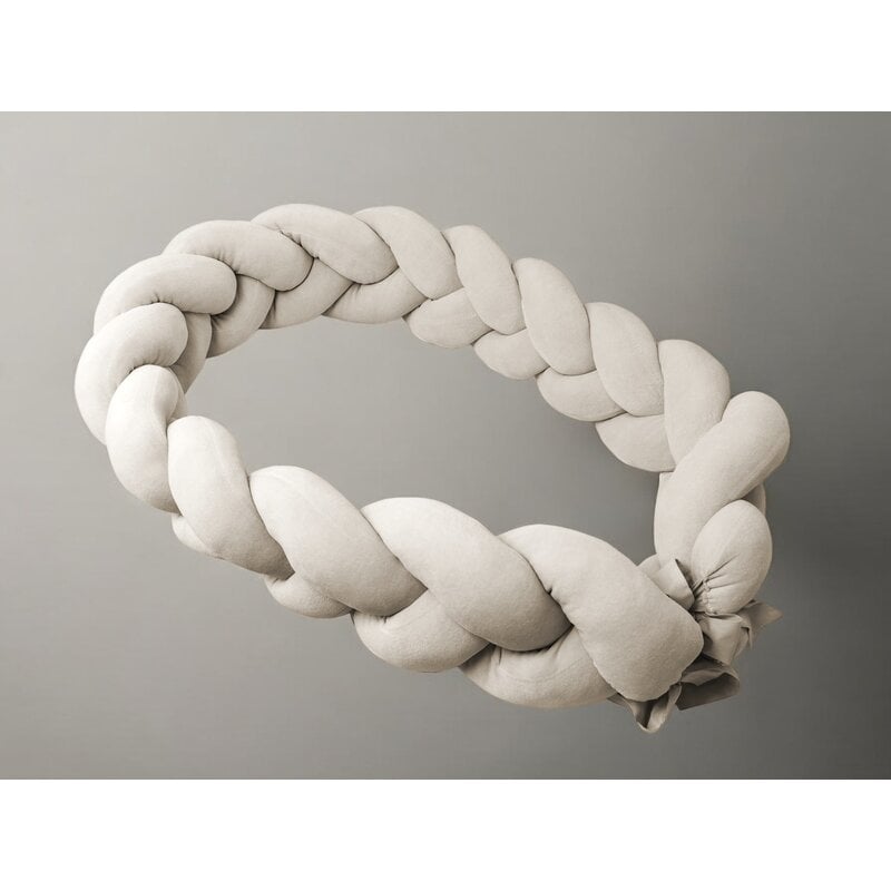 Protectie laterala, MimiNu, Pentru patut, Tip Bumper impletit, Din catifea, 240x23 cm, Soft, Beige