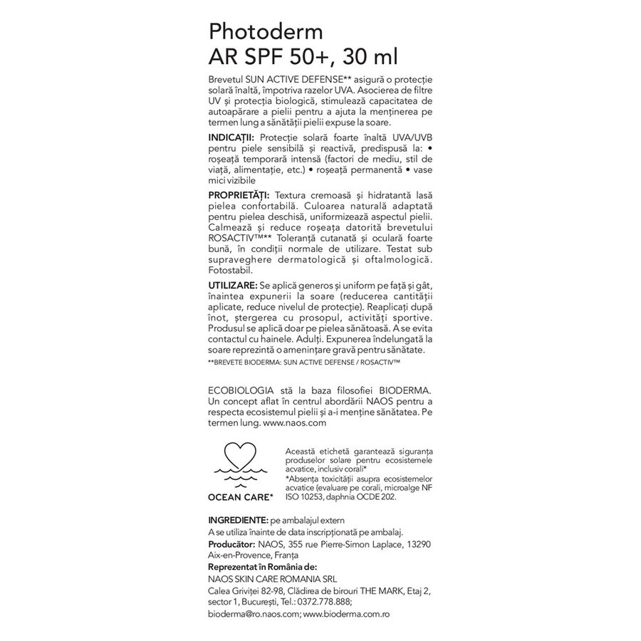 Crema anti-roseata SPF 50+ Photoderm AR, 30 ml, Bioderma Crema anti-roseata SPF 50+ Photoderm AR, 30 ml, Bioderma