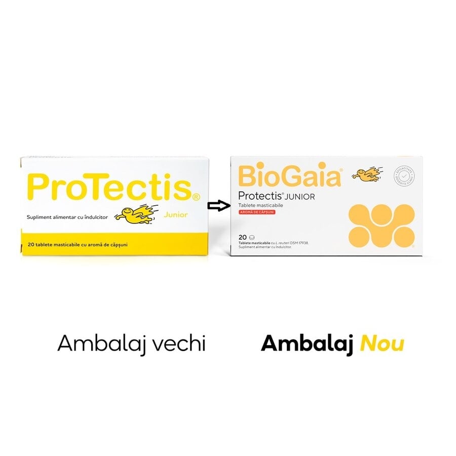 Protectis Junior cu aroma de capsuni, 20 tablete masticabile, BioGaia Protectis Junior cu aroma de capsuni, 20 tablete masticabile, BioGaia