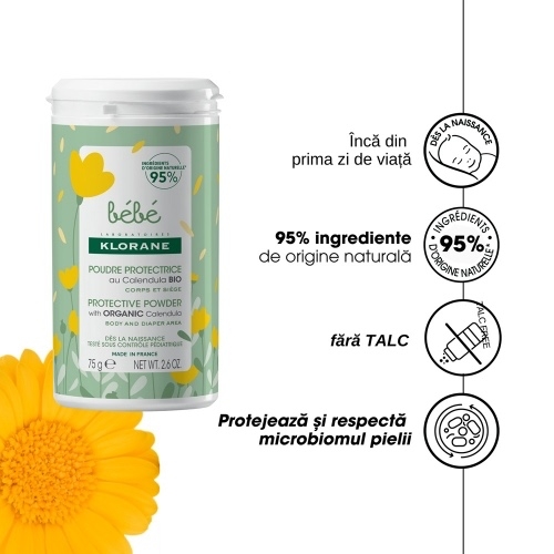 Pudra protectoare pentru bebelusi, 75 g, Klorane Bebe Pudra protectoare pentru bebelusi, 75 g, Klorane Bebe