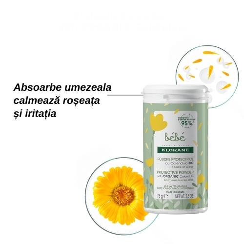 Pudra protectoare pentru bebelusi, 75 g, Klorane Bebe Pudra protectoare pentru bebelusi, 75 g, Klorane Bebe