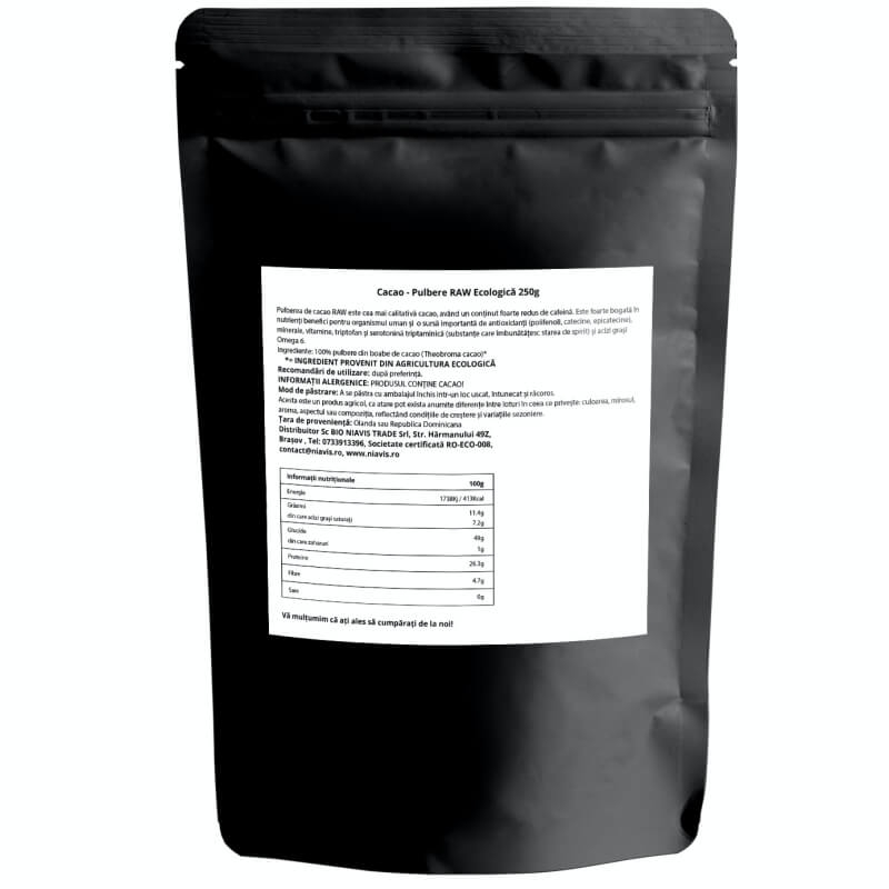 Cacao pulbere ecologica, 250 g, Niavis Cacao pulbere ecologica, 250 g, Niavis