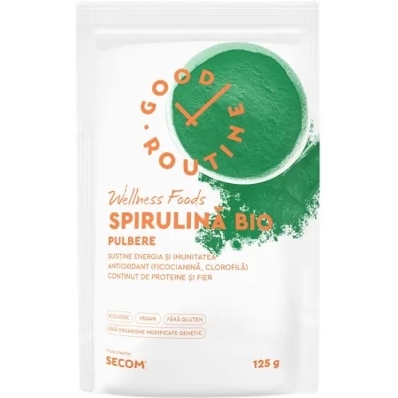 Spirulina Bio pulbere Good Routine Wellness Foods, 125 g, Secom Spirulina Bio pulbere Good Routine Wellness Foods, 125 g, Secom