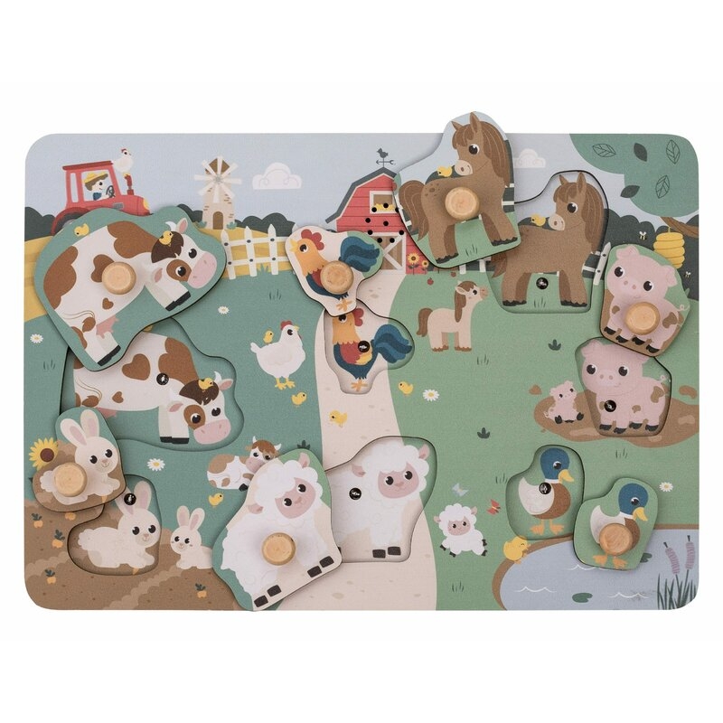 Puzzle din lemn, Free2Play, Cu animalute de la ferma, Cu sunete, Cu maner, Stimuleaza simturile, invatarea prin joc si imaginatia, 29,8 x 21,2 x 3,8 cm, Farm Puzzle din lemn, Free2Play, Cu animalute de la ferma, Cu sunete, Cu maner, Stimuleaza simturile, invatarea prin joc si imaginatia, 29,8 x 21,2 x 3,8 cm, Farm