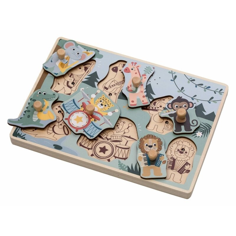 Puzzle muzical din lemn, Free2Play, Cu animalute din jungla, Cu sunete, Cu maner, Stimuleaza simturile, invatarea prin joc si imaginatia, 30x21,5x3,5 cm, Jungle Puzzle muzical din lemn, Free2Play, Cu animalute din jungla, Cu sunete, Cu maner, Stimuleaza simturile, invatarea prin joc si imaginatia, 30x21,5x3,5 cm, Jungle