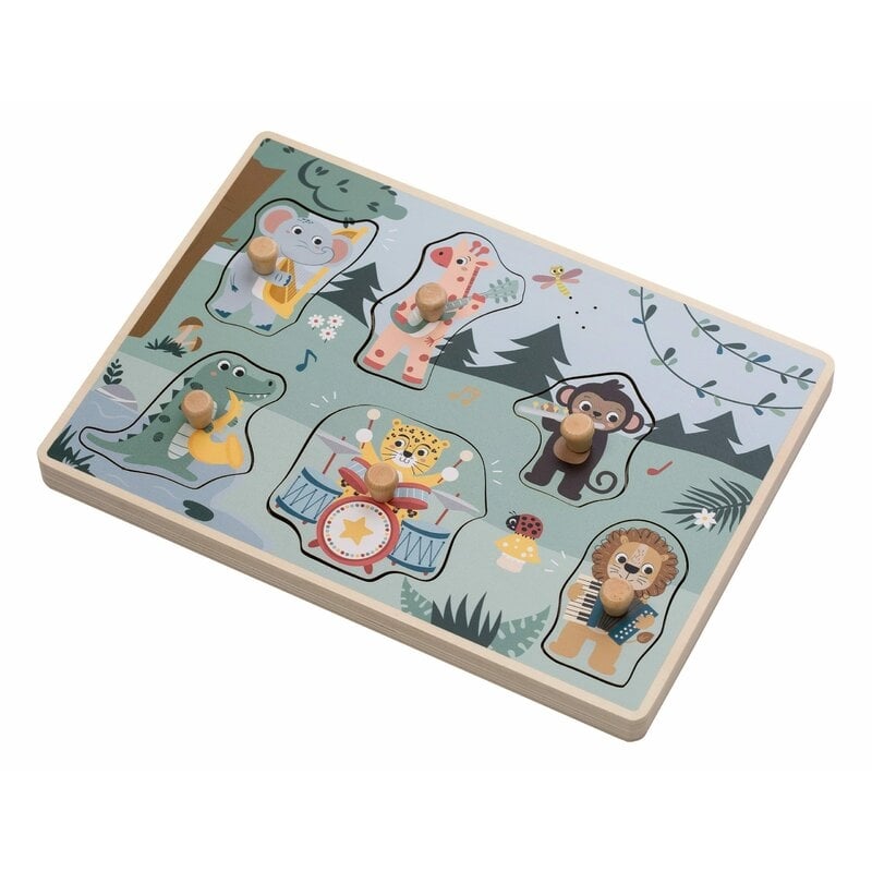 Puzzle muzical din lemn, Free2Play, Cu animalute din jungla, Cu sunete, Cu maner, Stimuleaza simturile, invatarea prin joc si imaginatia, 30x21,5x3,5 cm, Jungle Puzzle muzical din lemn, Free2Play, Cu animalute din jungla, Cu sunete, Cu maner, Stimuleaza simturile, invatarea prin joc si imaginatia, 30x21,5x3,5 cm, Jungle
