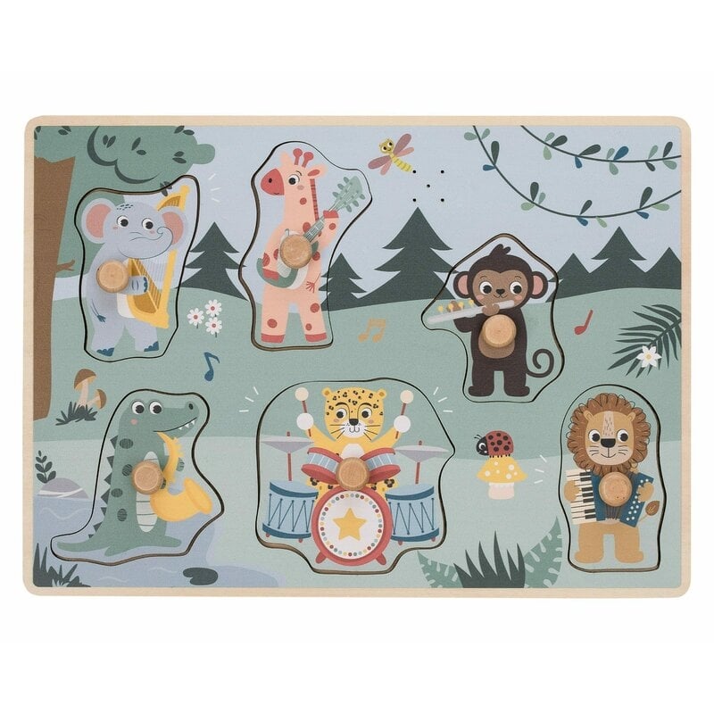 Puzzle muzical din lemn, Free2Play, Cu animalute din jungla, Cu sunete, Cu maner, Stimuleaza simturile, invatarea prin joc si imaginatia, 30x21,5x3,5 cm, Jungle Puzzle muzical din lemn, Free2Play, Cu animalute din jungla, Cu sunete, Cu maner, Stimuleaza simturile, invatarea prin joc si imaginatia, 30x21,5x3,5 cm, Jungle