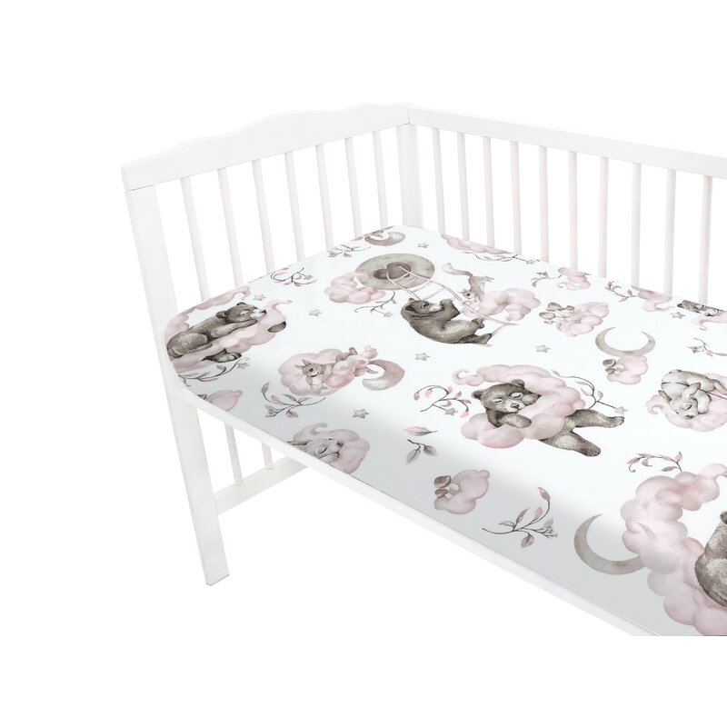 Qmini - Cearceaf cu elastic pentru patut 120x60 cm, Din bumbac certificat Oeko Tex Standard 100, Teddy Bear and Friends Pink Qmini - Cearceaf cu elastic pentru patut 120x60 cm, Din bumbac certificat Oeko Tex Standard 100, Teddy Bear and Friends Pink