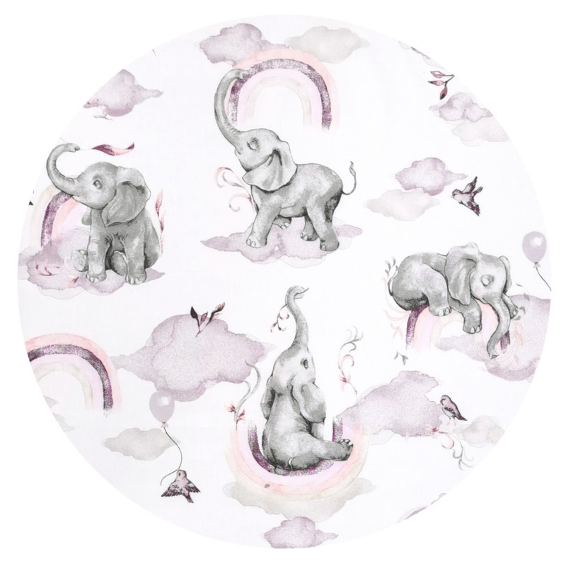 Lenjerie patut 3 piese, Cu protectie laterala, Din bumbac certificat Oeko Tex Standard 100, Pentru patut 120x60 cm, Elephants on Rainbow Pink, Qmini Lenjerie patut 3 piese, Cu protectie laterala, Din bumbac certificat Oeko Tex Standard 100, Pentru patut 120x60 cm, Elephants on Rainbow Pink, Qmini